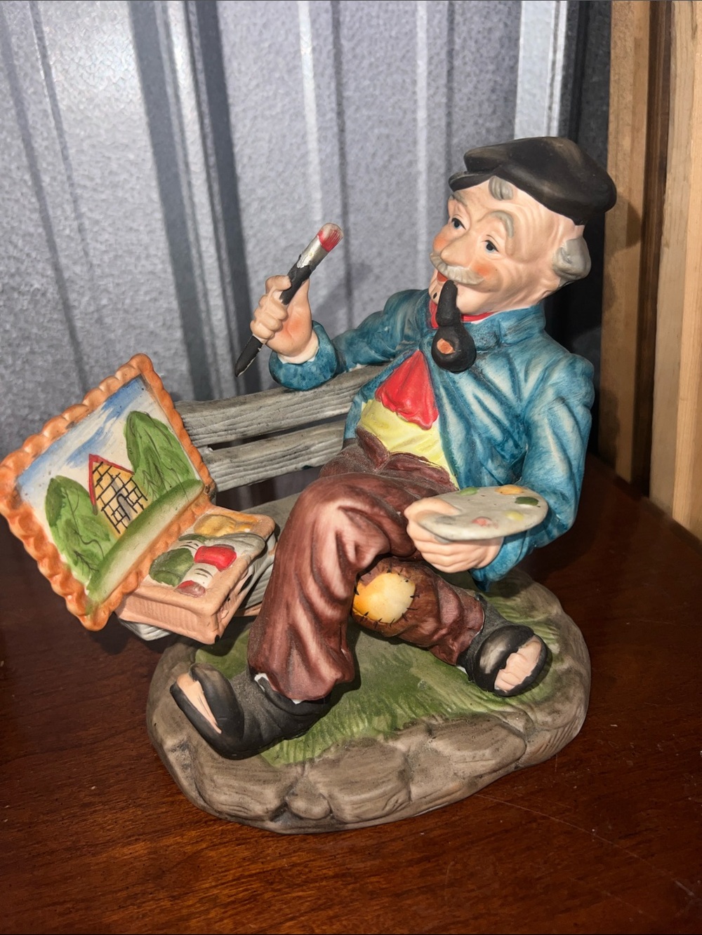 Ceramic Vintage Artist Painter On Bench Figurine